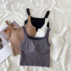 Camisoles Tankks Spcity Korean Fashion Simple Striped Women's Camisole Sports Cotton Cotton Seamless with Chest Pad Bra