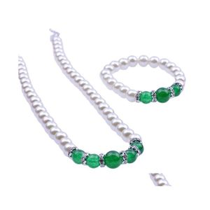 Bracelet Earrings Necklace Wedding Bridal Bracelet Sets Imitation Pearl Chain Women Statement Jewelry Gift Drop Delivery Otzce