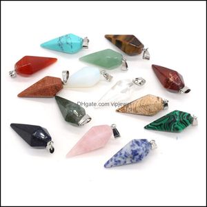 Konst och hantverk Natural Stone Cone Charms Rose Quartz Tigers Eye Opal Pendants Crystal Clear Chakras Gem Fit ￶rh￤ngen Halsband Makin Dhizc