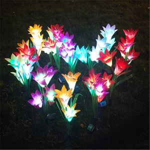 Lawn Lamps Outdoor LED Solar Light RGB Color Lily Garden Flower Waterproof Decorative Lamp 600AMH Powered Yard Pathway Wedding