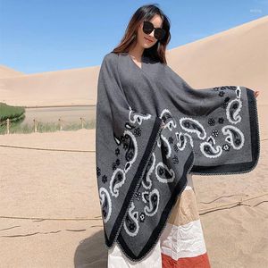 Eşarp All Maç Kışlı Eşarp Kadın Kaşmir Ponchos Capes Kadın Moda Kalın Büyük Boy Battaniye Stoles Pashmina Şal Cape