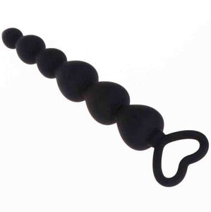 Nxy Sex Anal Toys Pure Silicone Beads Chain for Beginners and Advanced Users 100% Grade Black 1220
