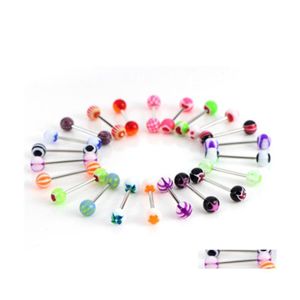 Tongue Rings 100Pcs Lot Body Jewelry Fashion Mixed Colors Tounge Bars Barbell Piercing C3 Drop Delivery Dhn8D