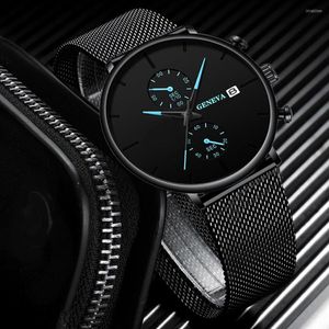 Wristwatches Luxury Sport Watch Men Black Watches Geneva Full Steel Mesh Band Auto Date Quartz Relogio Masculino Reloj Hombre