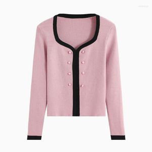 Kvinnors tröjor Höststickad tröja Pullover Kvinnor Square Collar Long Sleeve Vintage French Style Casual Soft Tops