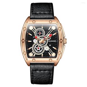 Armbandsur Relogio Masculino Guanqin Mens klockor Top Business Cool Gear Quartz Clock Man Sport Leather Waterproof Artwatch