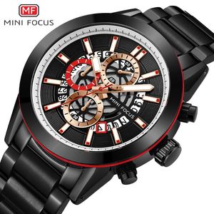 Avanadores de pulso Minifocus Top moda Men observa o aço inoxidável Cronógrafo Quartz Assista à prova d'água Relogio Masculino