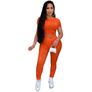 New Designer Spring Tracksuits Two Piece Sets Womens Outfits Ripped Sweatsuits Short Sleeve Pullover T-shirt and Pants Casual Outwork Sportswear Sports suits 8238