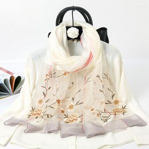 Scarves 2023 Women Silk Wool Scarf Fashion Solid Embroidery Beach Stoles Female Foulard Shawls Wrap Hijabs High Quality Bandana