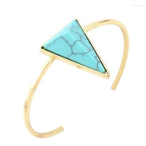 Bangle FYSL Light Yellow Gold Color Geometric Shape White Howlite Stone Open Green Turquoises Jewelry