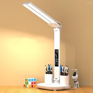 Table Lamps Desk Lamp LED Dimmable Touch Foldable With USB Calendar Temperature Clock Night Lights For Bedroom Reading Study