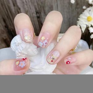 False unhas 24pcs/caixa adorável flor fofa estilo fada cáda completa unha longa com cola embalagem de prelon wearable