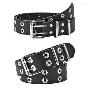 Belts 2023 Designer Harajuku Double-row Eyelet Buckle Metal Pin Belt Ladies Fashion Punk Decoration Waist Strap For Women Jeans
