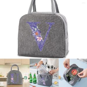 Duffel Bags Lunch Bag Women Portable Box Cooler Organizer Kids Food Insulated Thermal Canvas Pouch Purple Flower Print Handbag