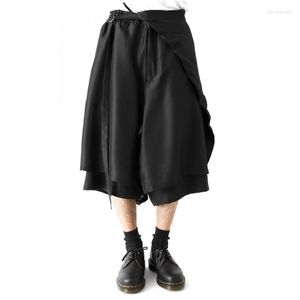 Men's Pants Mens Plus Size Casual Cropped Trousers Double-layer Stitching Deconstructed Loose Skirt Samurai Hip Hop 27-46