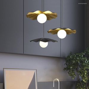 Lampy wiszące nowoczesne sypialnia LED Wiszące lampa kreatywna All Copper Lotus liść oświetlenie restauracyjne