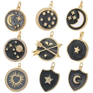 Charms Black Universe Enamel Moon Star Sun For Jewelry Making Diy Necklace Earring Bracelet Make Accessories CZ Gothic PunkCharms