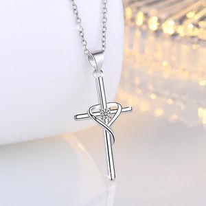 Pendant Necklaces Silver Plated Charm For Women Heart Cross With Zircon Female Jewelry Clavicle Chain Wife Girlfriend Gifts A208Pendant Godl