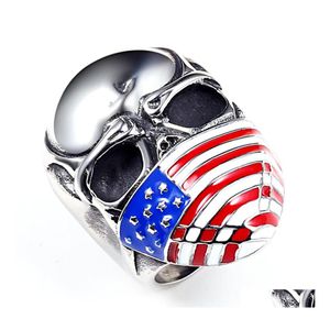 Anelli a fascia in acciaio inossidabile Biker bandiera americana maschera Skl scheletro uomo per uomo S gioielli di moda 2 colori consegna goccia Otmu5
