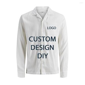 Mäns casual skjortor tryck på begäran POD Anpassad designlogotyp 3D -tryckning Men långärmad kubansk krage skjorta