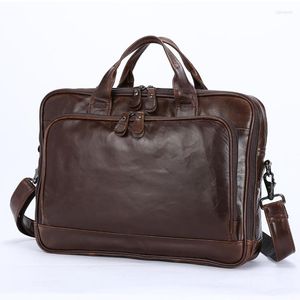 BROCKASES MÄN MESSENGER BAG RETRO HANDBAG Portföljdokument Vintage äkta Cowhide Leather Shoulder Office -väskor Designer