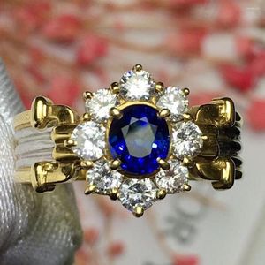 Ringos de cluster jóias finas Real pt900 18k Gold rosa Natural 0,6ct azul safira gemestone diamantes anel de pedra para homens