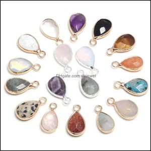 Konst och hantverk Natural Stone 10x14mm Water Drop Rose Quartz Lapis Lazi Turquoise Opal Pendant Charms DIY f￶r armbandhalsband Earr Dhzf9