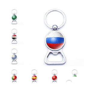 Kluczowe pierścienie Łańcuchy otwieracza butelek z flagami country Keyrings Pivenir Hiszpania Rosja Niemcy fani piłki nożnej biżuteria biżuteria otjpe