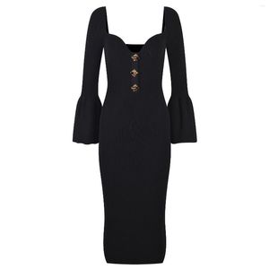 Sukienki swobodne Elegancka biała dzianowa sukienka Sweter Damska jesień zima Bodycon Midi Christmas 2023 Black Femme