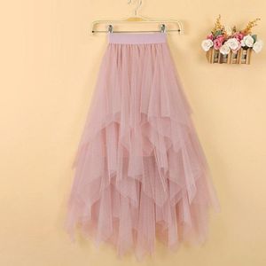 Gonne Donna Tulle Irregolare Moda Coreana Gonna Tutu in Maglia Elastica a Vita Alta Pieghettata Lunga Midi