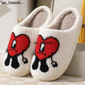 Slippers Bad Bunny Un Verano Sin Ti Autumn Winter Fulffy Fur Slippers Plush Fleece Flat Love Heart Slippers Indoor Slippers Couple Shoes 0128V23