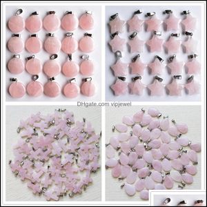 Konst och hantverk Natural Stone Water Drop Cross Star Pink Quartz Healing Pendants Charms Diy Necklae Jewelry Accessories Making Deliv Dh7p2