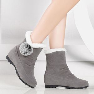 Stiefel Damen Tube Schuhe Plus Samt Warm Halten Lolita Hairball Niedliche Mädchen Schnee Weiblich Rot Grau Schwarz Schuh Knöchel Winter