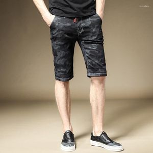 Men's Jeans Men Short Fashion Black Camouflage Stretch Denim Trousers Straight Slim Fit Knee Length Pants