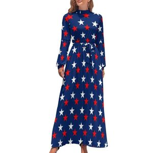 Sıradan elbiseler bayrak elbise yüksek bel Amerikan yıldız vatansever desen plaj uzun kollu sokak moda maxi sevimli kıyafet