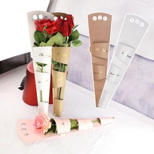 Enrolamento de presente Kraft Paper Flowers Caixa com Handhold Rose Florist embrulhando festas de casamento Bolsa de papel Flower Packaging