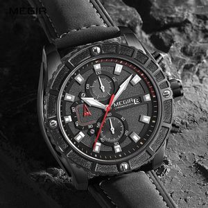 Wristwatches MEGIR 2023 Quartz Watches For Men Fashion Luxury Chronograph Watch Man Luminous Waterproof Leather Wristwatch Relogio Reloj