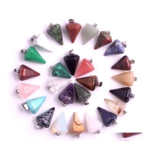 Pendant Necklaces Natural Stone Hexagonal Prism Quartz Point Healing Crystals Chakra Cross Heart Drip Charm Fit Necklace Jewelry In Otqce