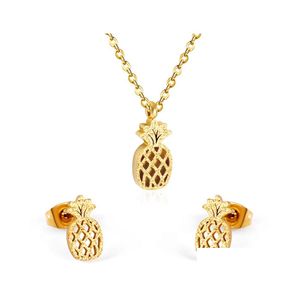 Ohrringe Halskette Ananas Niedlich Edelstahl Afrikanischer Schmuck Sets Braut Dubai Gold Farbe Hochzeit Schmuck Set Für Frauen Mädchen Ot1Ej