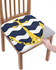 Stol täcker marinblå rippel gul ankare säte kudde stretch mat täcke slipcovers för hem el bankett vardagsrum