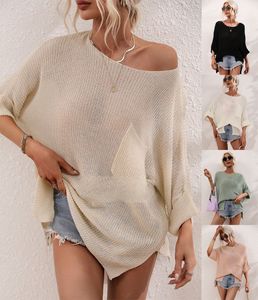 Women's Knits Tees 2023 Spring and Summer New Women's Loose Solid Color Fashion Pullover Sweater