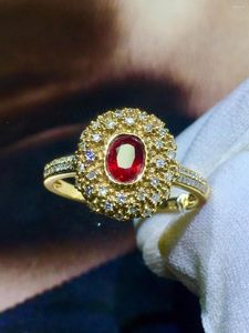 Pierścienie klastra Dobra biżuteria Pure 18 K żółte złoto Real Natural Ruby Ruby 0,61ct Diamonds For Women Pierścień