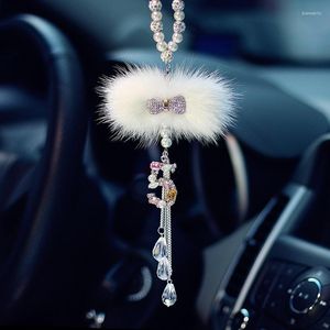 Interior Decorations Car Pendant Auto Rear View Mirror Pearl Crystal Diamond Plush Hanging Ornaments Gifts Accessories Keychain