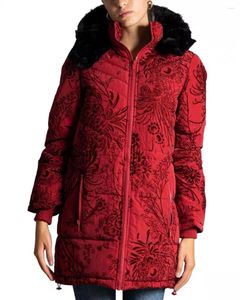 Women's Trench Coats Foreign Trade Spain Women's Cotton Clothing Winter Warm Thickened Hat Removable Jacket Embroidery Printing