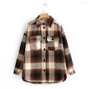 Women's Jackets HOM Autumn Women's Fashion Star's Style Jacket 0779890 With Thick Herringbone Chequered Long Sleeve Straight Cylinde