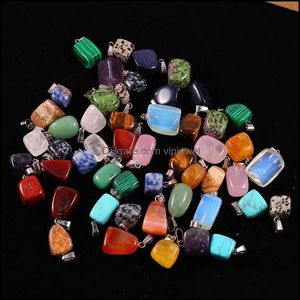 Konst och hantverk Natural Stone Irregar Charms Opal Tigers Eye Pink Quartz Healing Chakra Pendants Diy Halsband smycken Tillbeh￶r M DH6MC