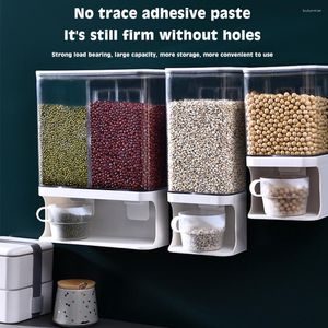 Storage Bottles 1/1.5/3L WallMounted Divided Rice Cereal Dispenser Kitchen Dry Food Bean Container Transparent Sealed Box Organizer