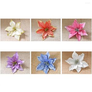 Decorative Flowers Poinsettia Christmas Artificial Tree Decorations Fake Flower Glitterdecorative Mini Silverornaments Poinsettias Gliter