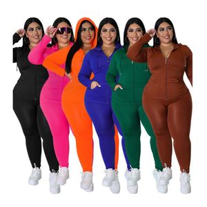 Designer Plus Größe 4XL 5XL Trainingsanzüge Frauen Herbst Winter Sweatsuits Solide Outfits Langarm Jacke Hosen Zweiteilige Sets Lässige Jogger Anzüge Großhandel Kleidung 8195