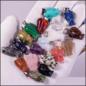 Arts And Crafts Natural Stone Angel Charms Rose Quartz Tigers Eye Opal Pendants Crystal Clear Chakras Gem Fit Earrings Necklace Maki Dhare